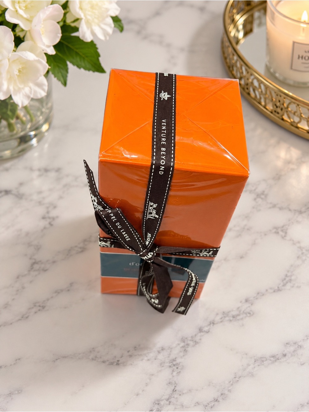 Orange Gift Box with Black Ribbon